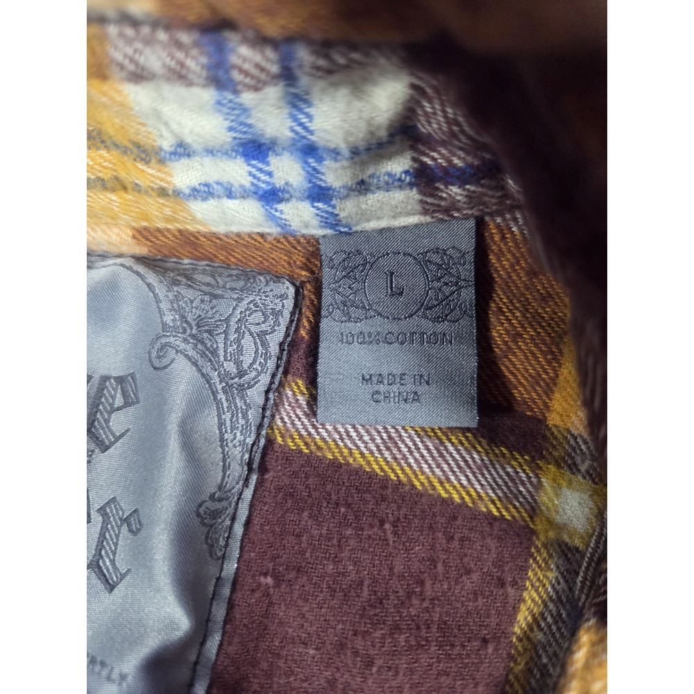 Slide Rider Plaid Flannel Shirt Men's Large Brown Blue 100% Cotton Workwear - Picture 3 of 6